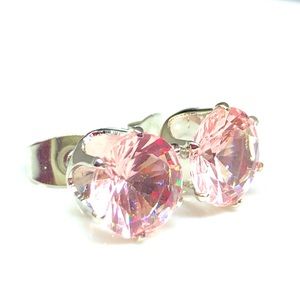 Sterling Silver Pink CZ Stud Earrings